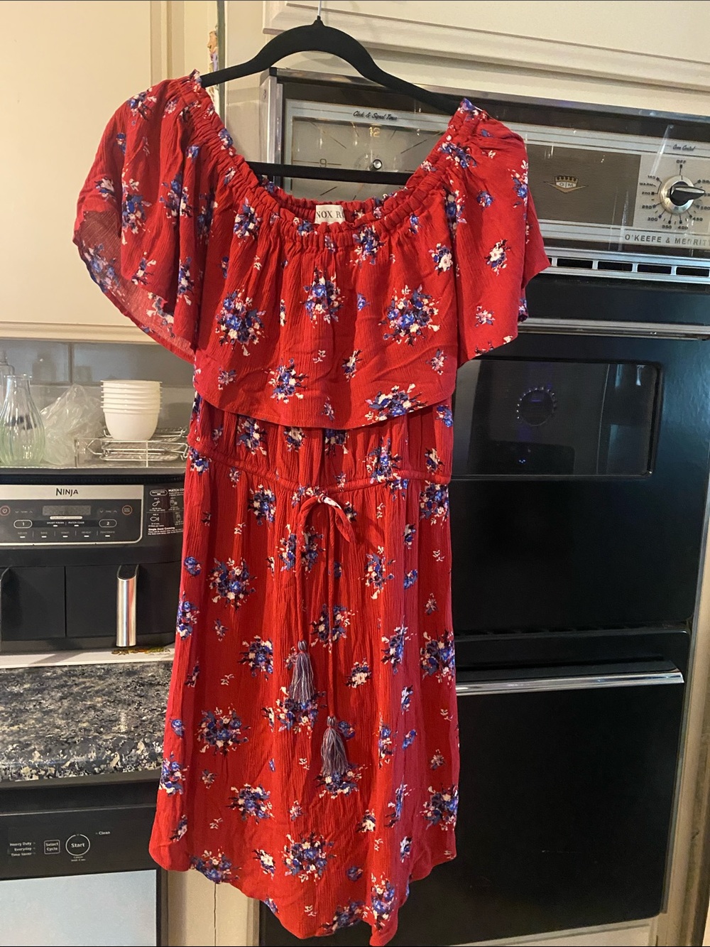 Woman’s Red Floral Off-Shoulder Dress
